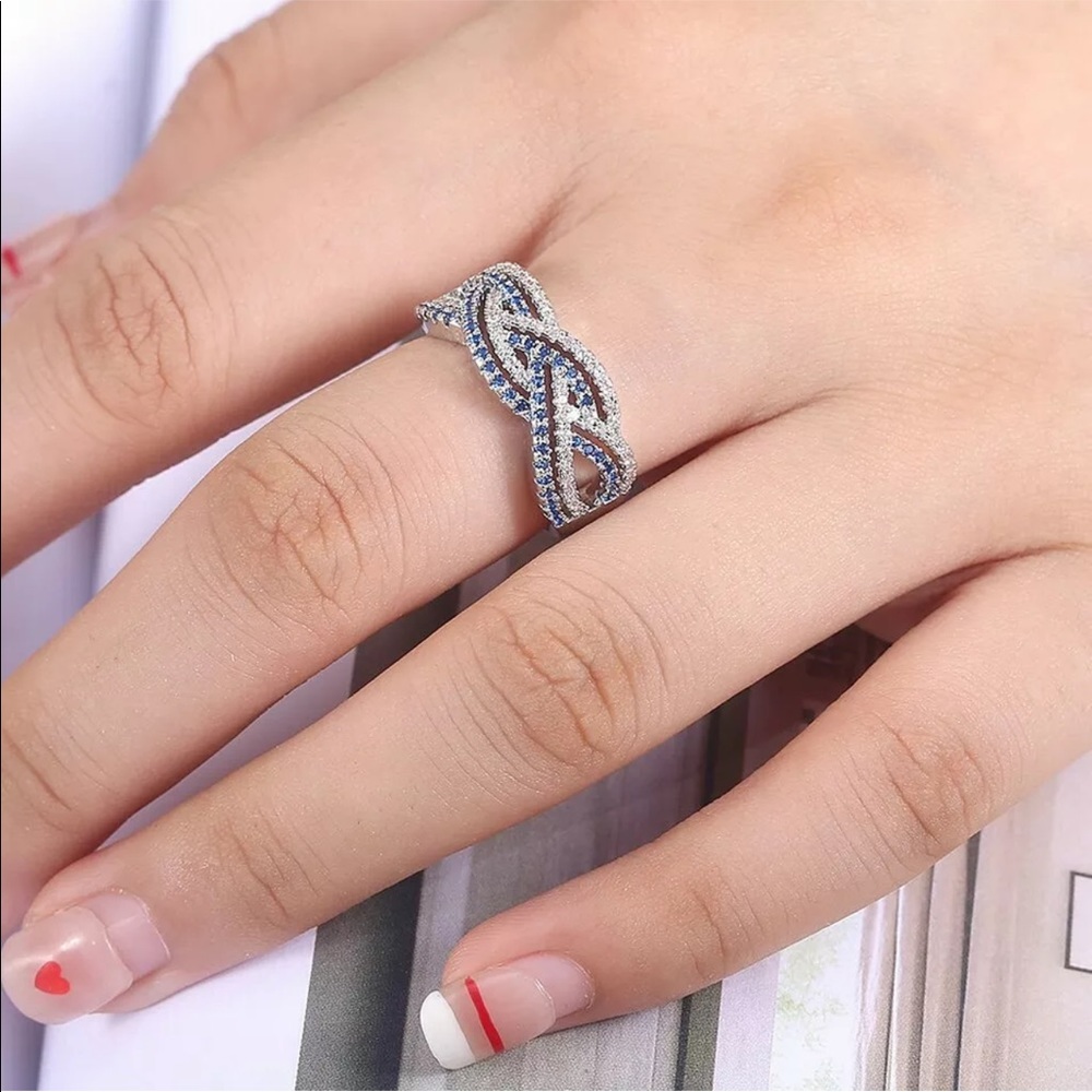 New 925 Silver Multi Layer Women Sapphire Wedding Ring - Picture 2 of 6